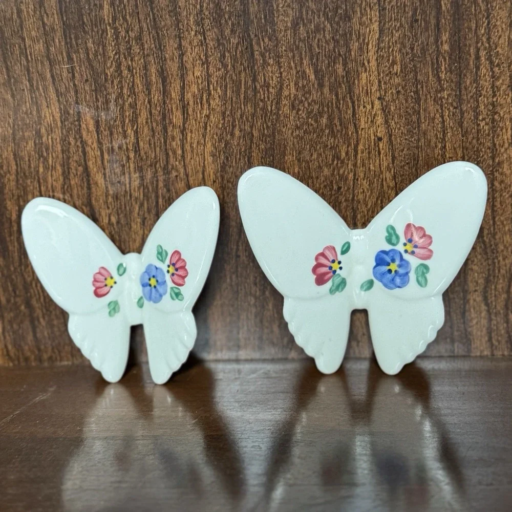 Vintage Hand Painted Ceramic Butterfly Wall Decor Set Cottagecore‎ Farmhouse USA